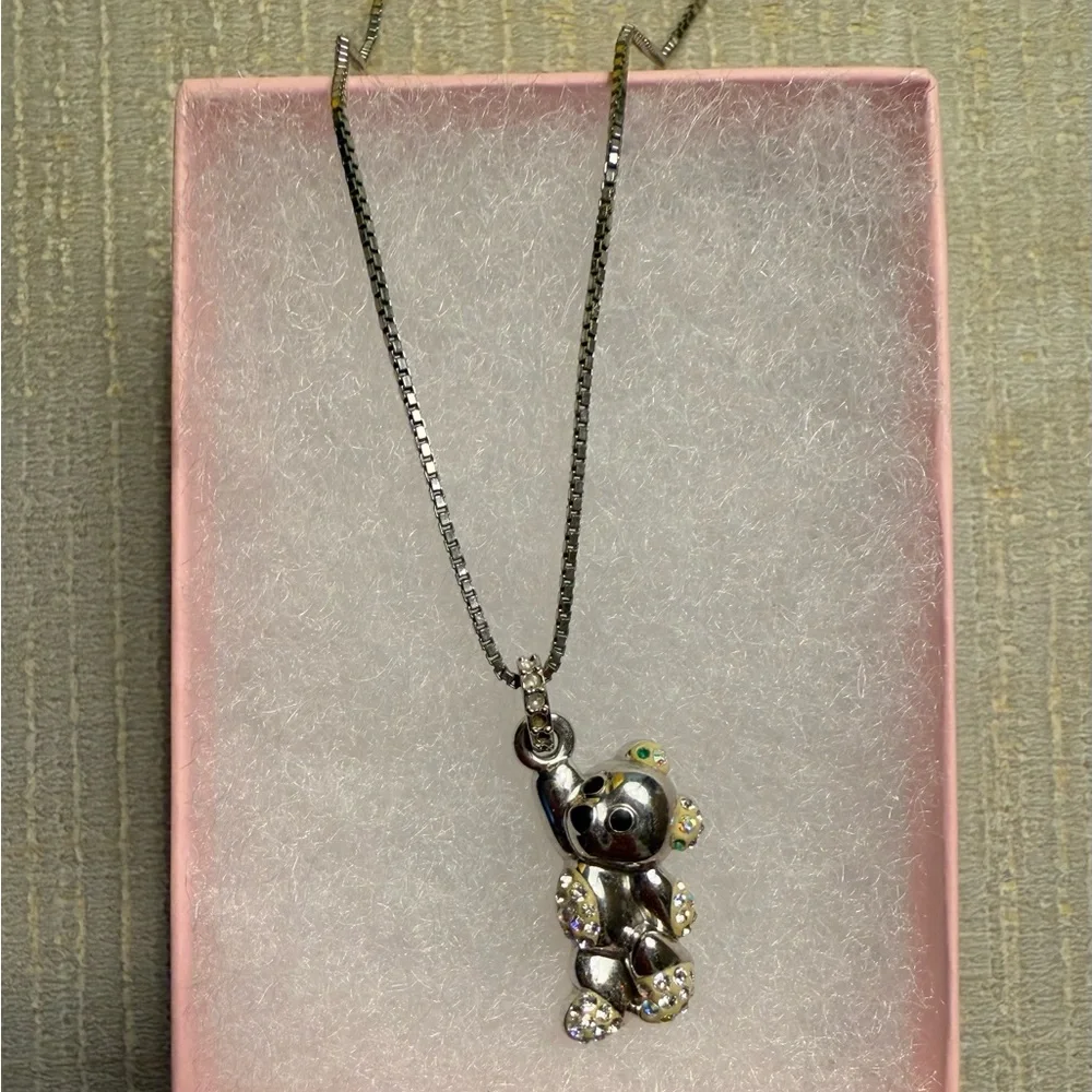 Vintage Swarovski Crystal Silver Bear Pendant Necklace - Picture 1 of 9